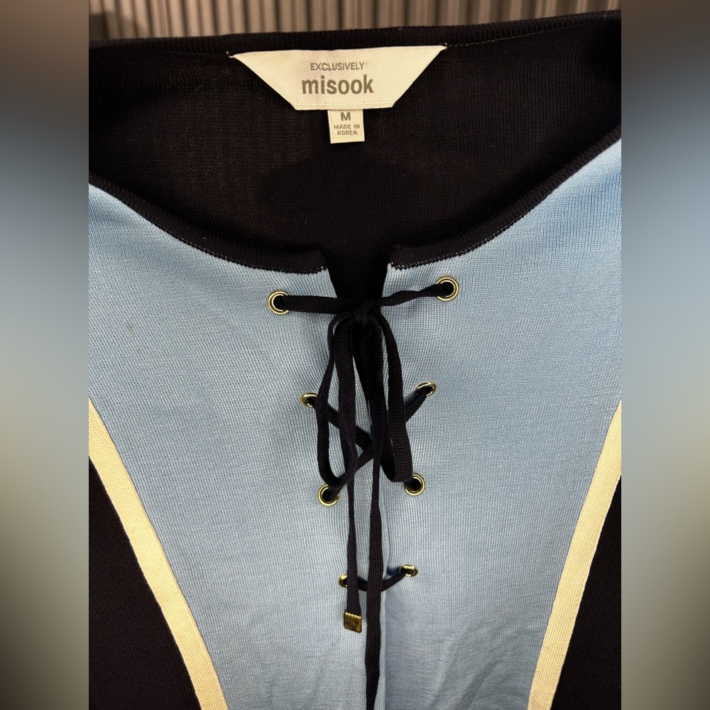 Womens Misook Blue Vintage 90s Acrylic Designer Long Sleeve Sweater Size Medium - Picture 3 of 5